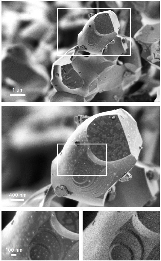 Distribution of platinum decoration on reduced areas of perovskite.