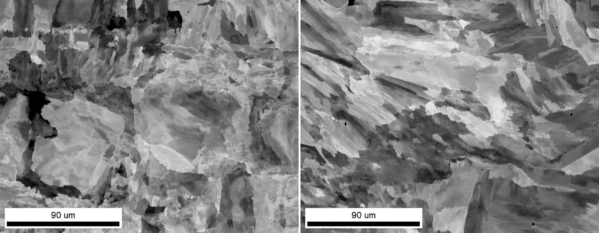 PRIAS (center ROI) maps from the normal (left), and transverse (right) build directions.