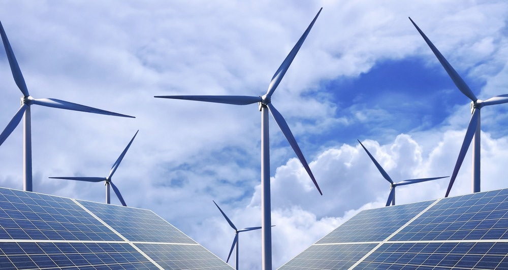 Wind and solar energy production as part of modern energy supply.