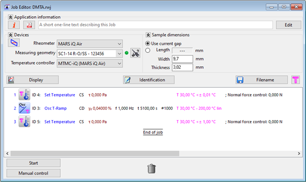 Measurement routine in HAAKE RheoWin Software.