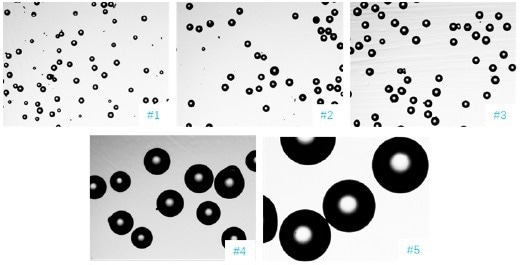 Microscopic images of glass bead samples (40x, Photoed by BeVison D1).