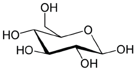 Structural formula of glucose (molecular weight 180.16 Da)