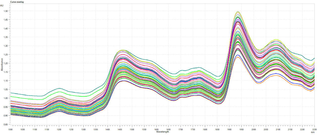 Raw near-infrared spectra collected during wheat flour blending as measured by the 2060 The NIR Analyzer from Metrohm Process Analytics