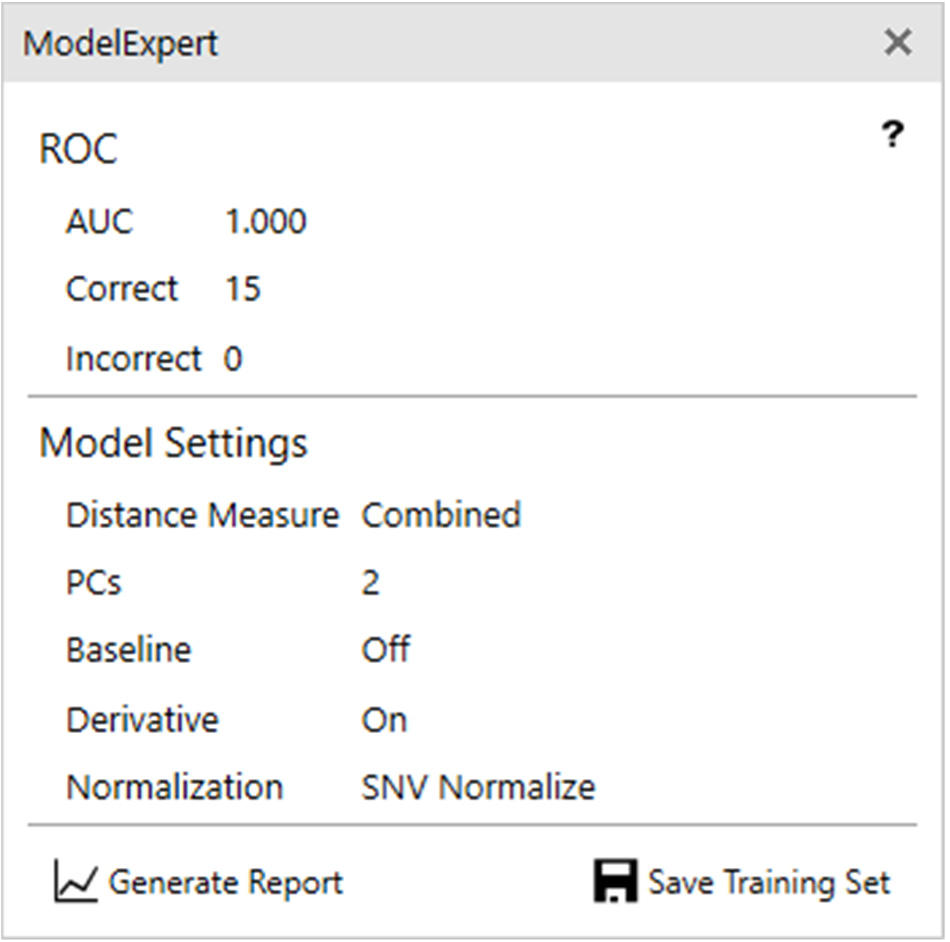 Popup window with ModelExpert Results