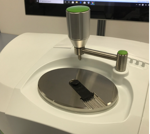 The Specac Arrow Disposable ATR crystal mounted in a Spectrum Two ATR top plate