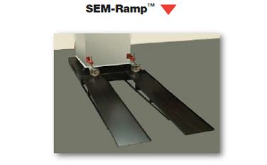 SEM-Base® (shown with optional retractable casters) is provided with a convertible roll-off crate. The crate cover convertsto a sturdy ramp and the cover slats form a guide for the wheels