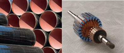 Among other applications, dianhydride curatives are used in long lasting epoxy powder coatings for pipes and as electrical insulation coatings in motors (see blue coating in the rotor above).