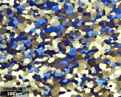 The microstructure of the cap of a LIB after etching with Klemm I.