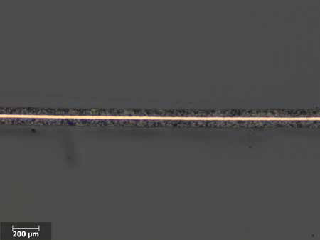 The structure of anode with low magnification. Here the straightness of the copper foil can be investigated.