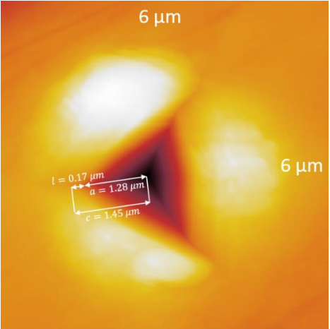 AFM Image of indentation made in copper with a cube corner indenter