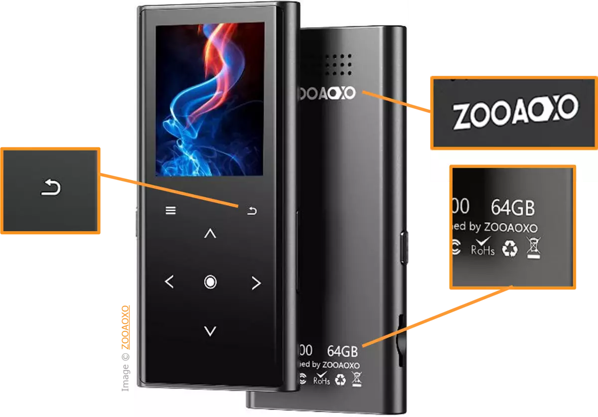 Examples of a few types of markings on a consumer electronics product.