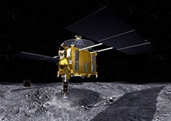 Hayabusa collecting a samples on Itokawa