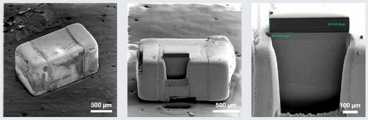 MLCC electronic component analyzed through the metal/ceramic layers embedded in the device