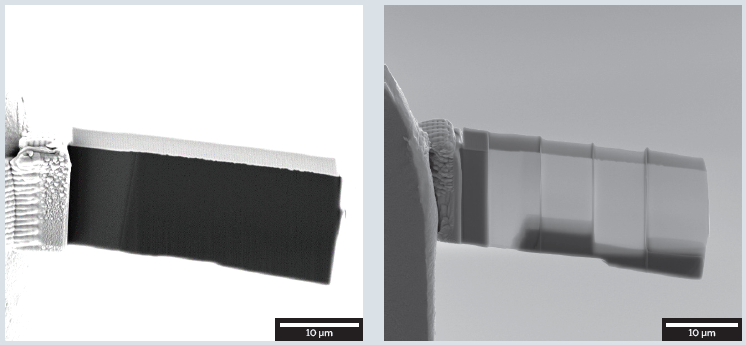 TEM lamella before (left) and after (right) final polishing