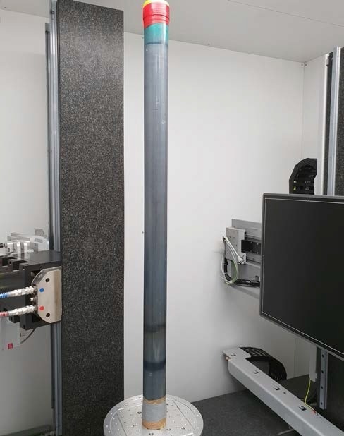 One-meter high sediment core mounted in the TESCAN CoreTOM. Because of the extended vertical travel of the source and detector it is possible to scan complete cores up to 1?m in high resolution.