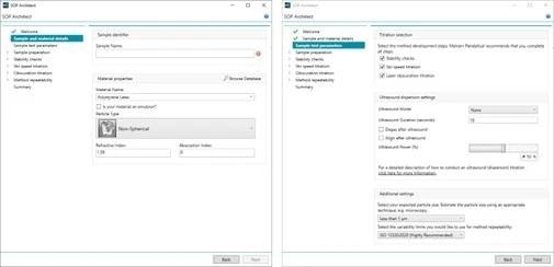 An example of input screens for sample and material details on SOP Architect.