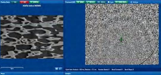 EBSD spot analysis before ion milling: A Kikuchi pattern can be found onl in the dark phase (top image).