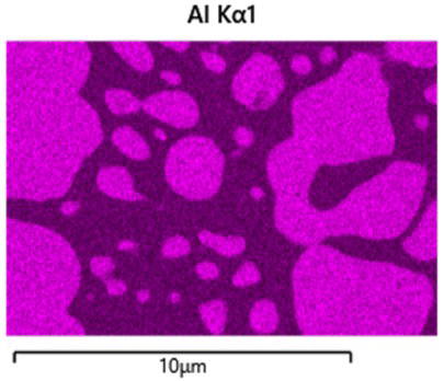 Quantitative EDX measurements of the alloy and its two phases.