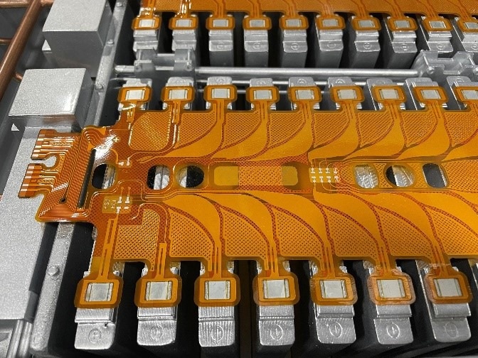 Prototype of a polyimide-based FPC designed to communicate with the battery management system within an electric vehicle