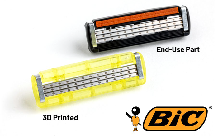 3D printing was utilized in prototyping razor heads to test design changes.