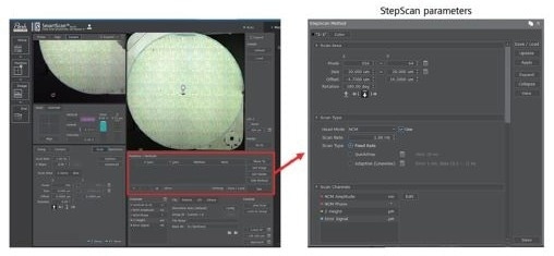 Captured SmartScanTM for StepScan and its parameters. Automatic sequential measurements at multiple predefined coordinates are possible by StepScan
