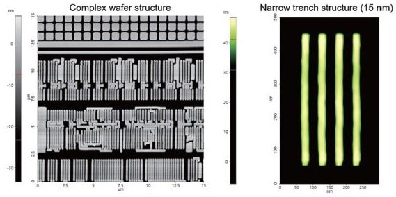 AFM results of Si wafer. It is possible to accurately measure the complex structure of Si wafer or the tiny and narrow trench structure