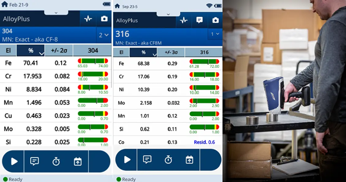 Results of steel grade testing using the Vanta portable X-ray fluorescence (pXRF) analyzer