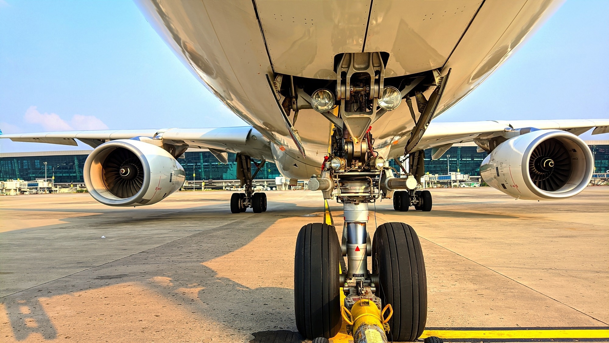 An airplane parked at Soekarno-Hatta international airport after arrival.
