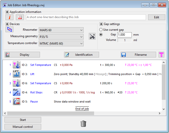 Measurement routine HAAKE RheoWin Software for rheological measurements