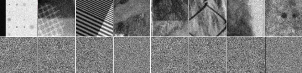 Examples of simulated images obtained with the X-ray simulation software with different structures, X-ray conditions and noise levels. The corresponding simulated noise for each image is reported below.