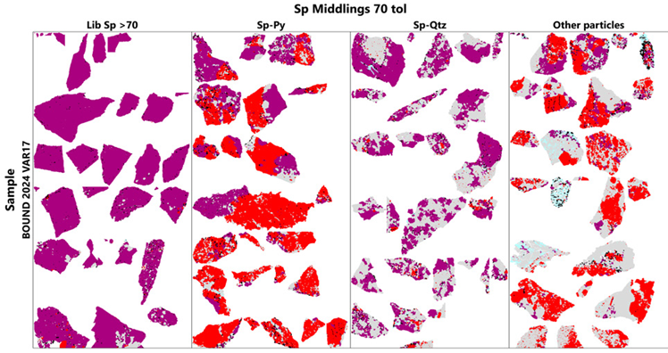 Sphalerite middling maps. Sphalerite liberation tolerance was set to 70%. TOP: Zone 1. BOTTOM: Zone 2.