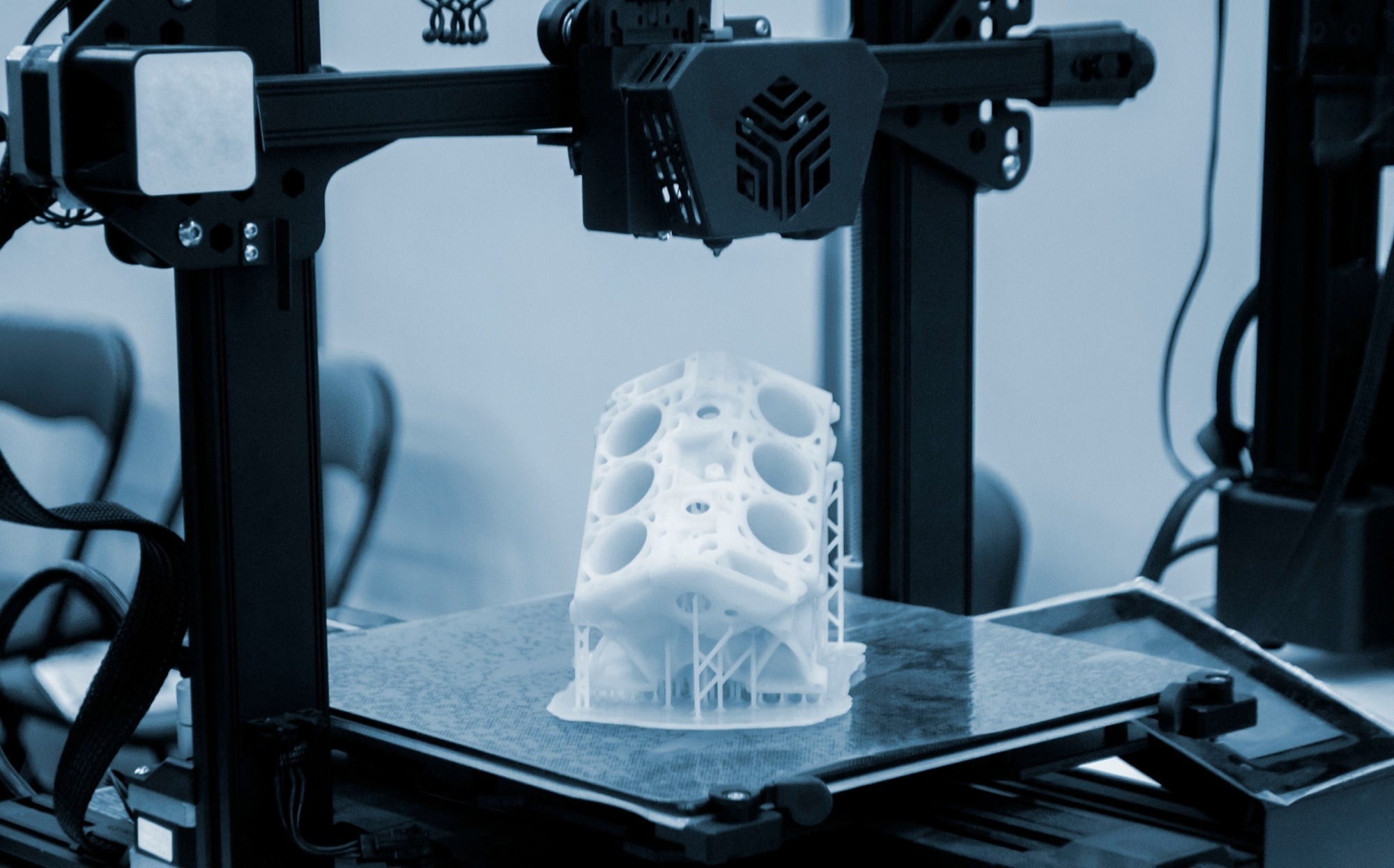 3D printed prototype of a car engine for vehicle manufacturing.
