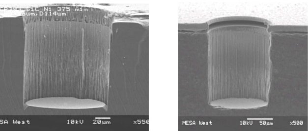 Vias as imaged by SEM