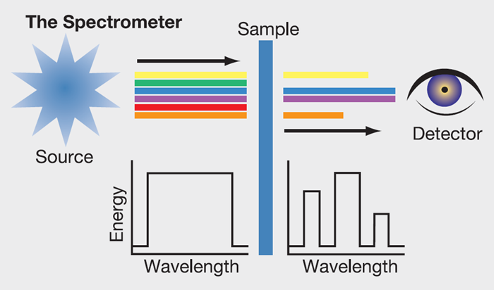 The FTIR spectroscopy process, showing how the radiation passes from source to detector.