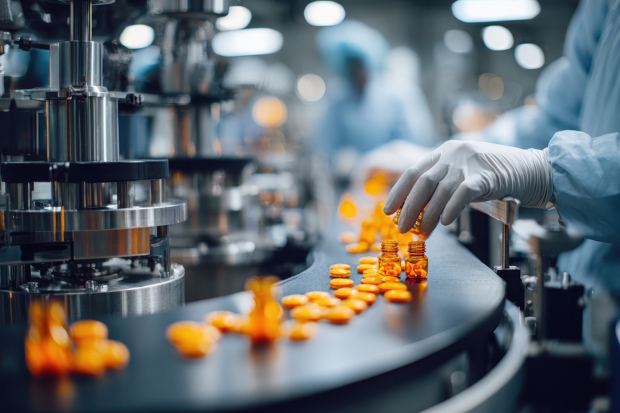 A picture of a pharmaceutical manufacturing line