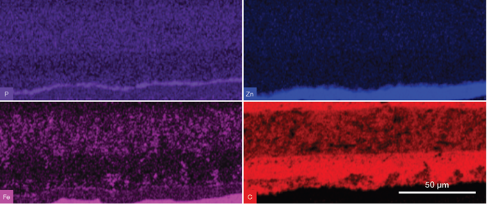 EDX elemental maps clearly correlate to the paint structure shown in Figure 1. Both cross-section preparation and imaging were performed using the Thermo Scientific Helios 5 Laser Plasma FIB. The cross-section was prepared using only the integrated in-chamber laser, without a PFIB clean up step. This demonstrates the high quality of femtosecond laser processing and enables the instrument to maintain high-throughput characterization