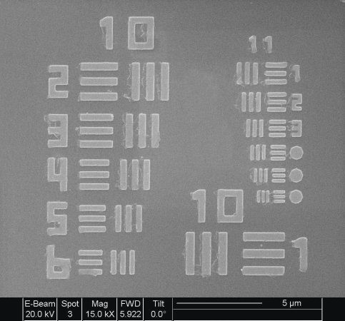 SEM image of the Newport HIGHRES-1 sample target