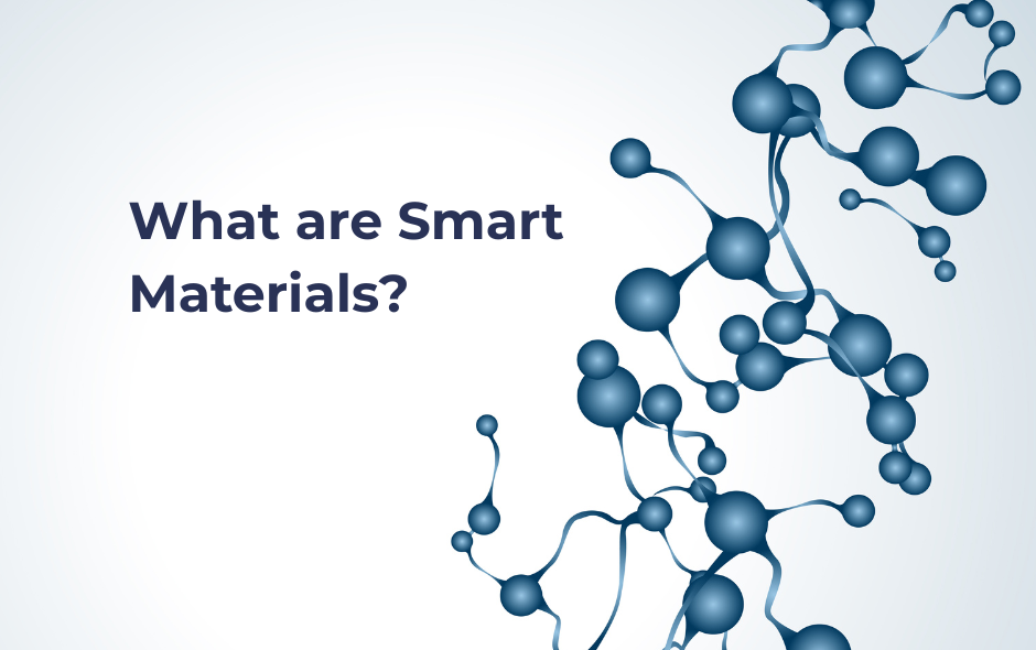 A graphic of a smart polymer, a vector illustration, with the words "what are smart materials?" in the top right corner.
