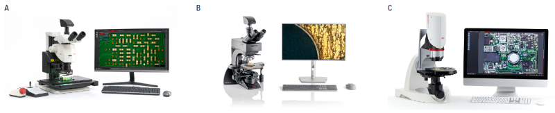 Examples of a: A) M205 C stereo microscope with zoom optics; B) Visoria M materials compound microscope with fixed optics; and C) DVM6 digital microscope