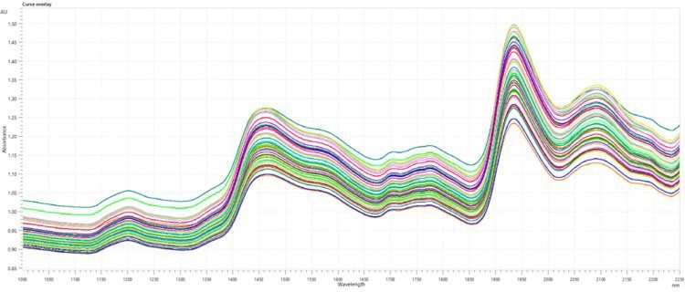 Raw near-infrared spectra collected during wheat flour blending as measured by the 2060 The NIR Analyzer from Metrohm Process Analytics