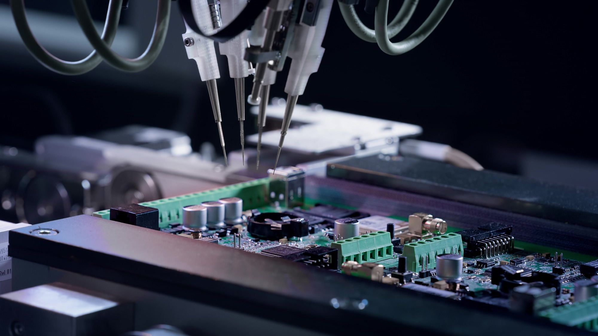 Factory process of CPU production. Upclose shot of motherboard and printing .