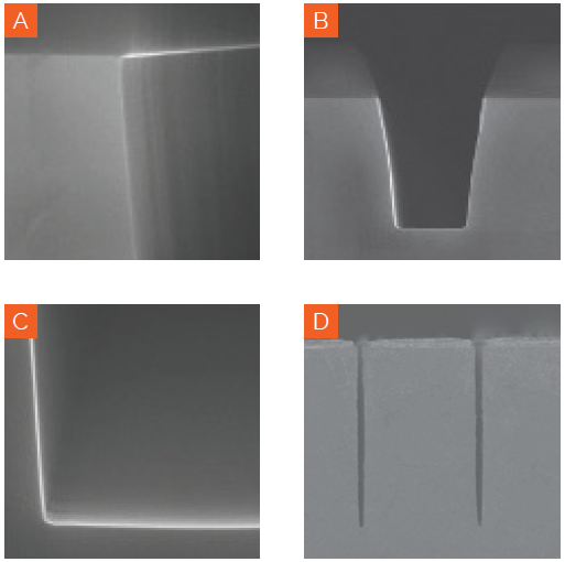 SiC superjunction trench (A, B, C) etch and high aspect ratio SiC superjuction trench etch (D)