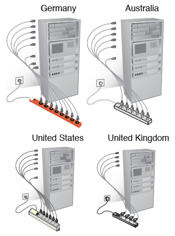 Different plug accessories for different countries.