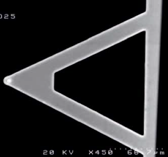SEM image of the Veeco UltraleverTM AFM tip. Resonant modes are shown below