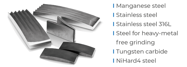 Breaking jaws and wearing plates are available in different materials