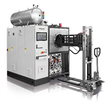 Hot-wall retort furnace for debinding and controlled atmosphere heat treatment.