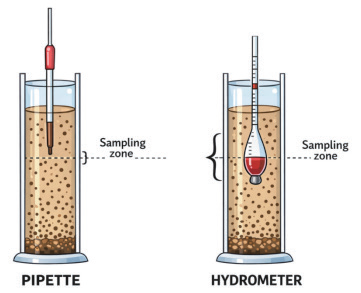 Schematic comparison of pipette and hydrometer sedimentation methods
