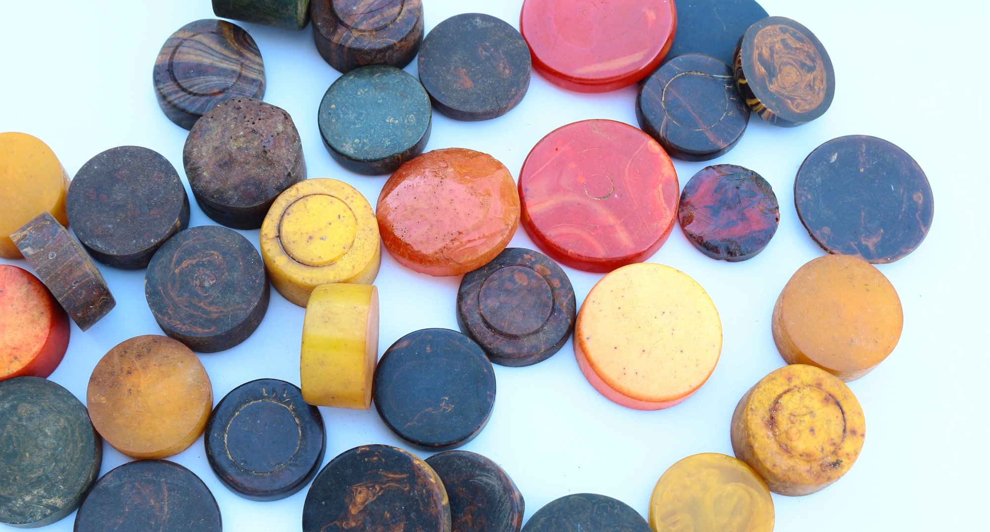 Pieces of vintage bakelite plastic.