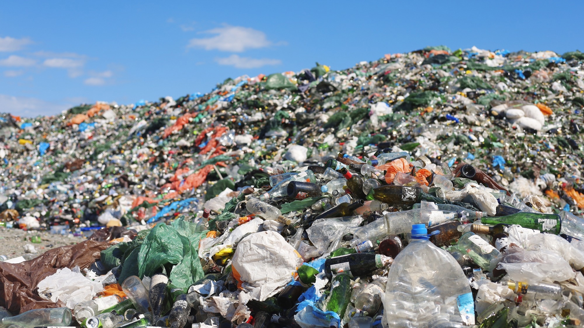 A mountain of plastic waste in landfill.