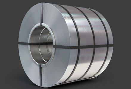 Metal sheet rolls held together with metal strips